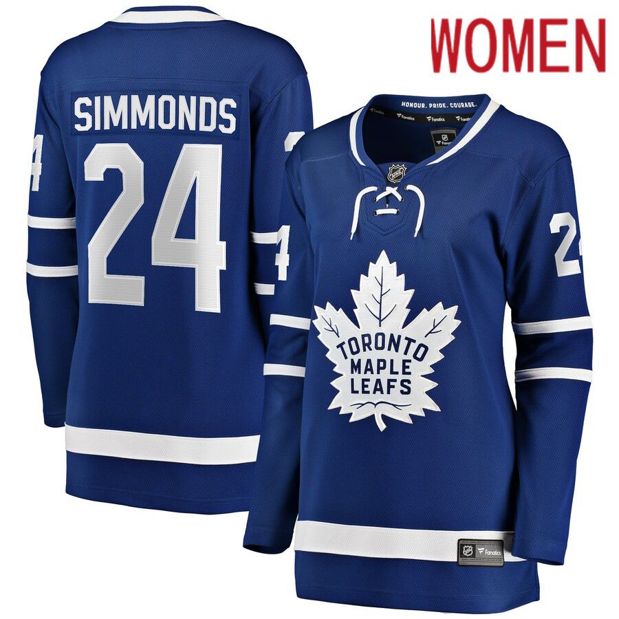 Women Toronto Maple Leafs #24 Wayne Simmonds Fanatics Branded Blue Breakaway Player NHL Jersey